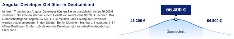 Infographic showing average Angular developer salary range in Germany stepstone.de data