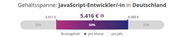 Infographic showing average JavaScript developer salary in Germany gehalt.de data